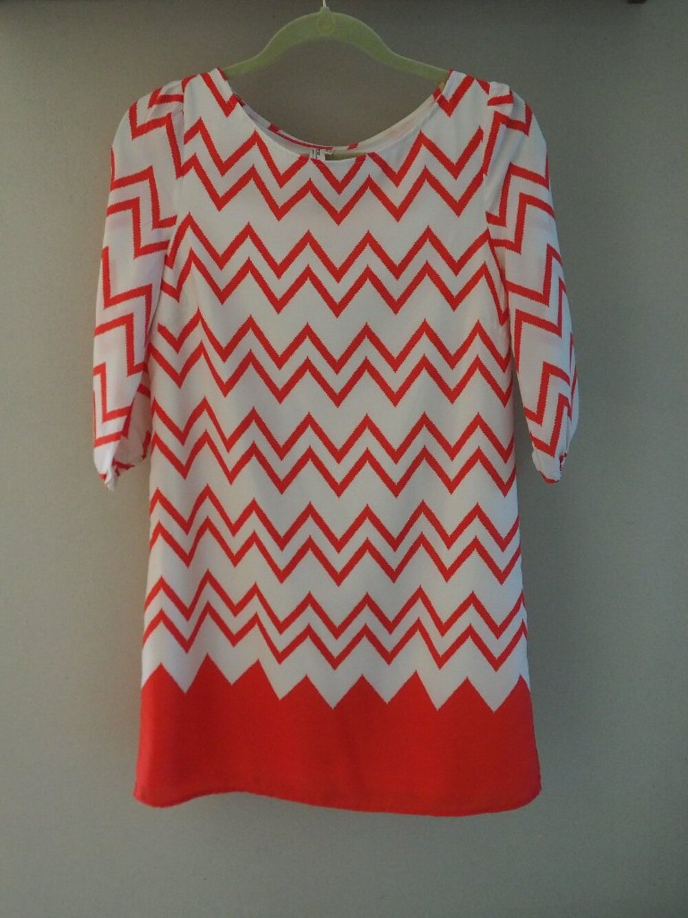 Pink Owl white orange zig zag geometric retro print mod mini dress half-sleeve S